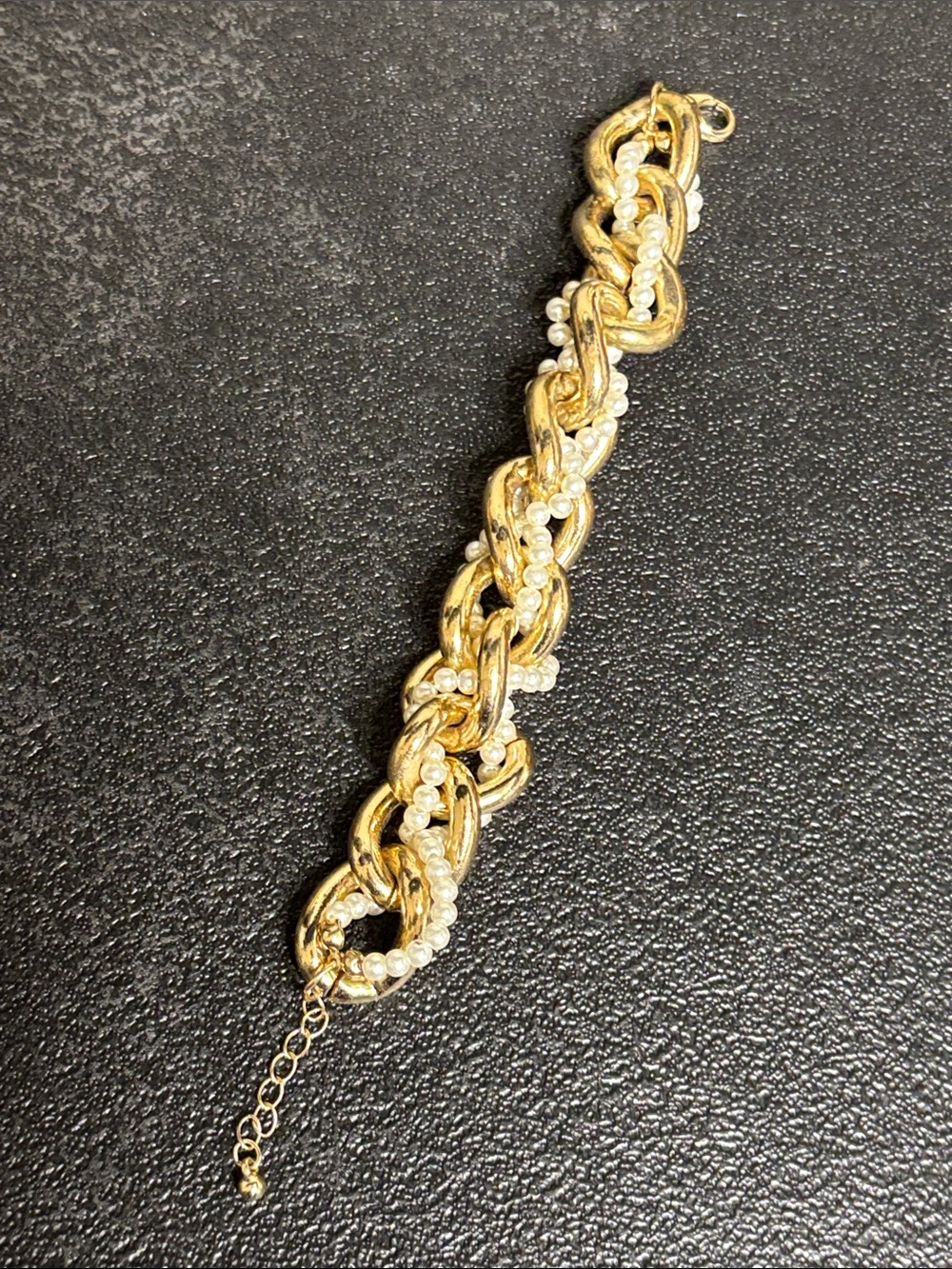 Fashion Chunky Gold Link Bracelet Faux Pearl Accents - Women Jewelry